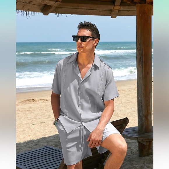 COOFANDY Men's 2 Piece Linen Short Sleeve Button Down Shirt & Shorts!! NEW!!☑️☀️ - Picture 1 of 8